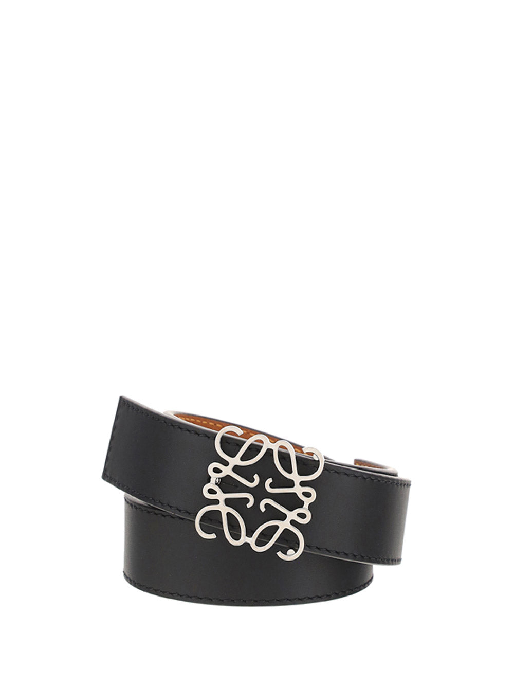 Anagram Belt in Smooth Calfskin -  Black / Tan / Palladium