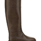 FF Karligraphy Motif Boots In Crocodile-Embossed Leather - Brown