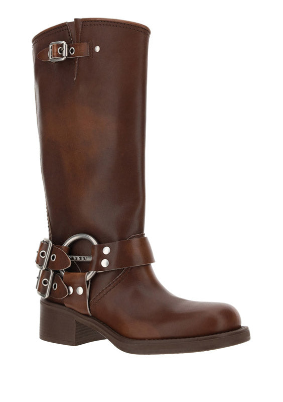Buckled Knee-high Boots - Brown