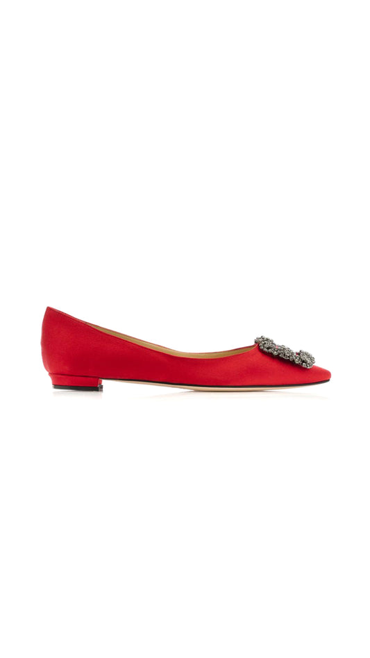 Hangisi Satin Flats - Red