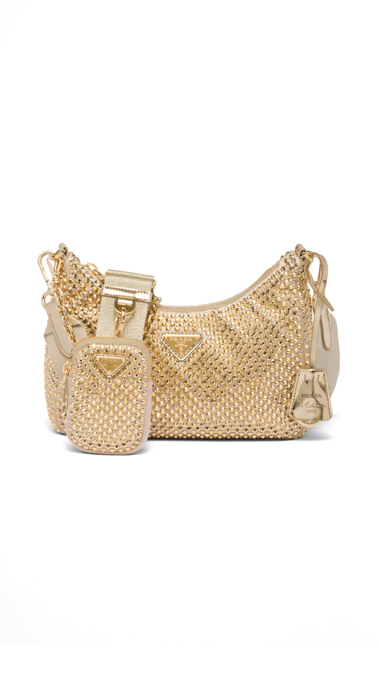 Prada Re-Edition 2005 Satin Bag with Crystals - Platinum