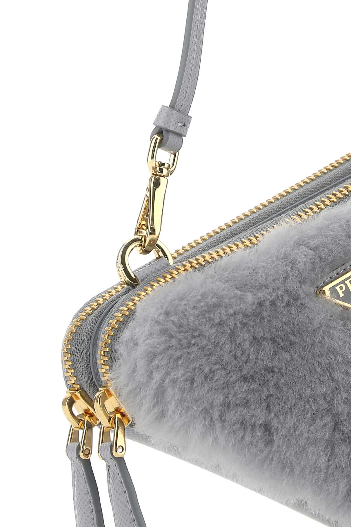 Shearling and Saffiano Leather Mini-pouch - Grey
