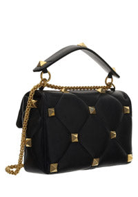 Large Roman Stud the Shoulder Bag in Nappa With Chain - Black