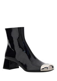 Patent Cap-Toe Ankle Booties - Black