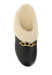 Le Maillon Clogs in Smooth Leather and Shearling - Noir