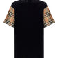 Vintage Check Sleeve Cotton Oversized T-shirt - Black