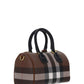 Check and Leather Mini Bowling Bag - Dark Birch Brown