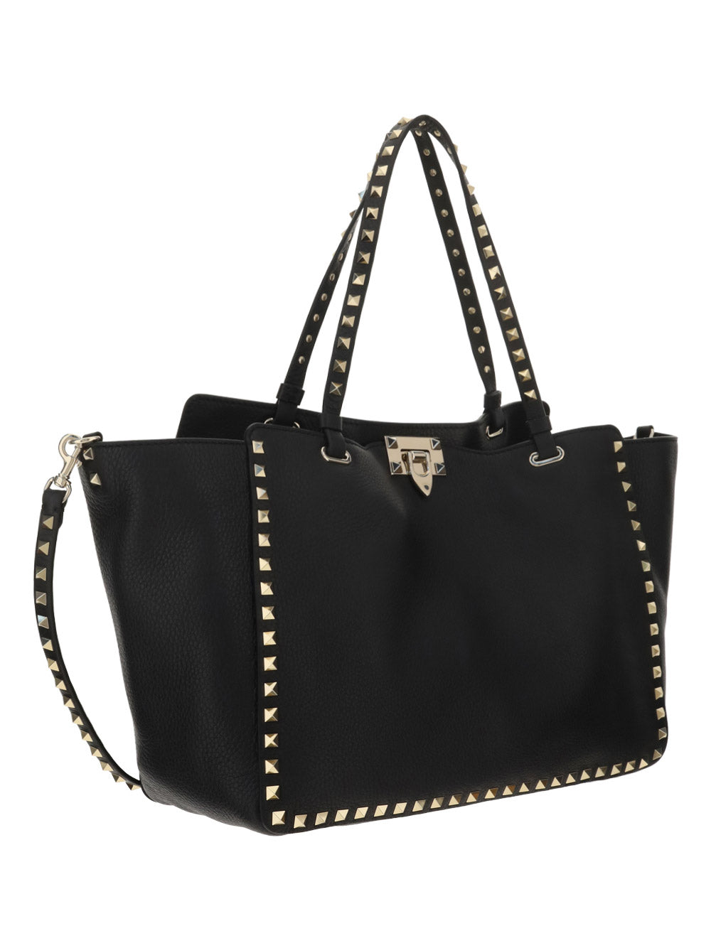 Medium Grainy Calfskin Rockstud Bag - Black