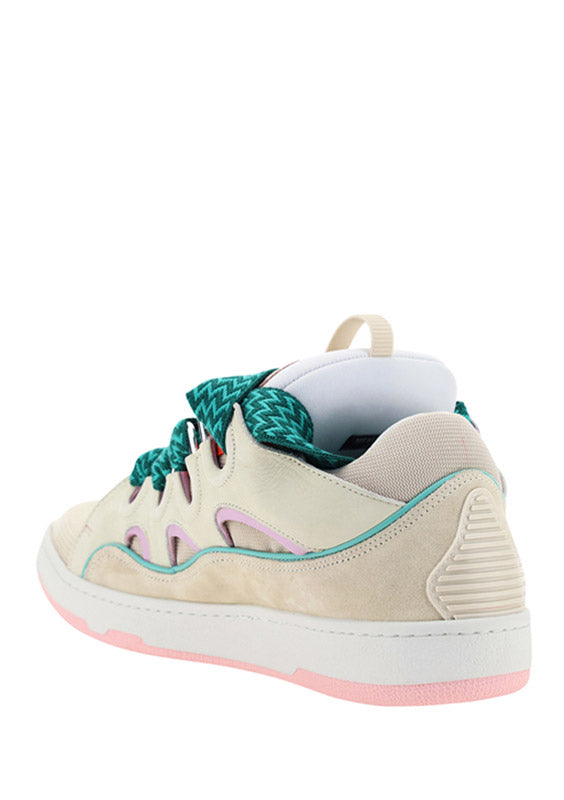 Leather Curb Sneakers - Pink / Turquoise