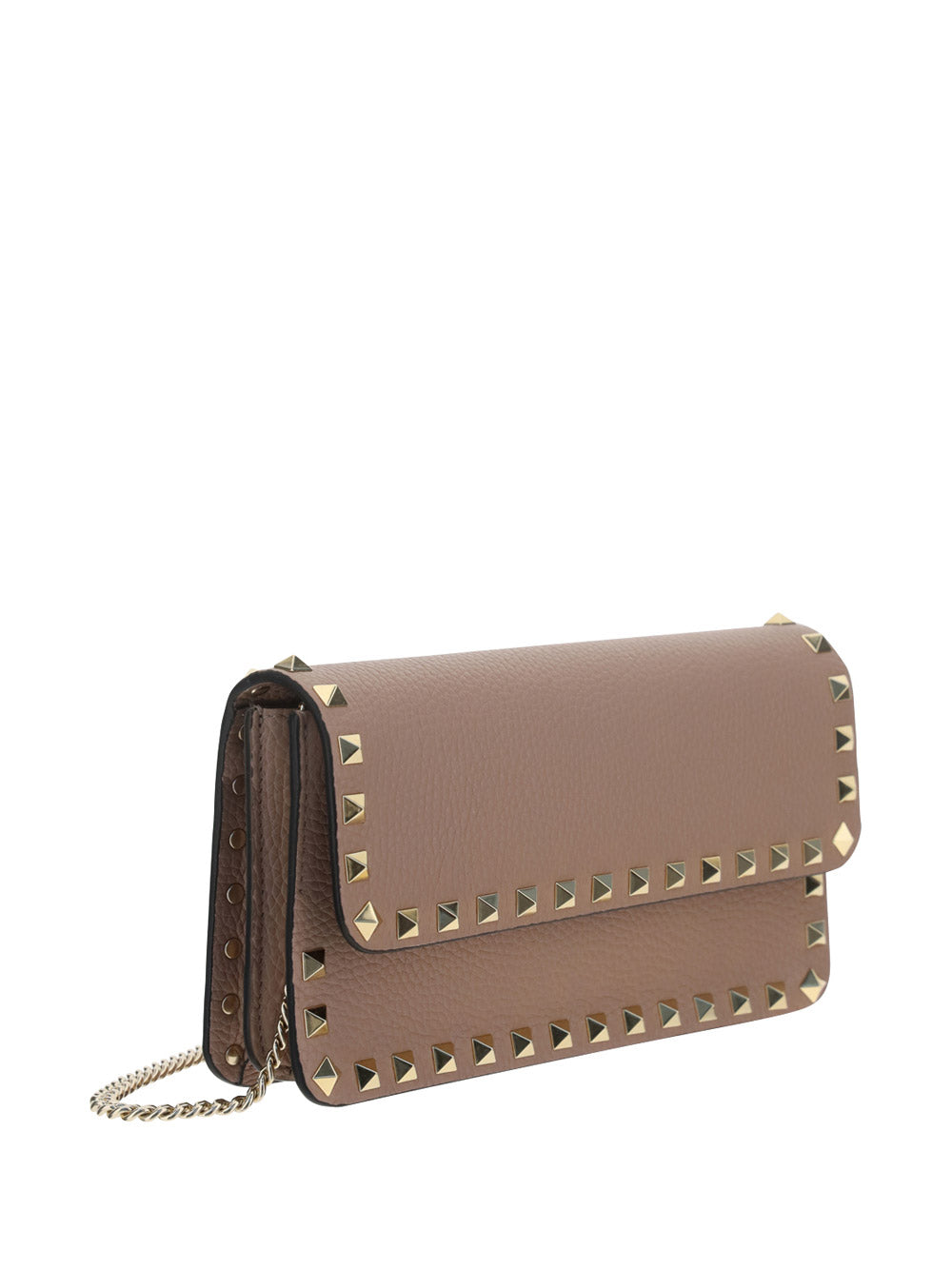 Rockstud Grainy Calfskin Chain Pouch - Poudre