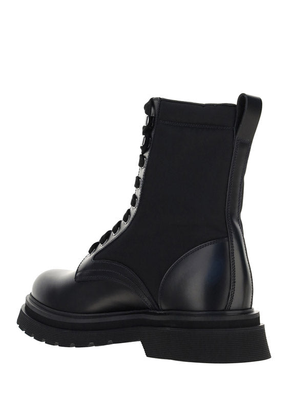 Brushed Rois Leather And Nylon Booties  - Black