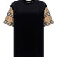 Vintage Check Sleeve Cotton Oversized T-shirt - Black