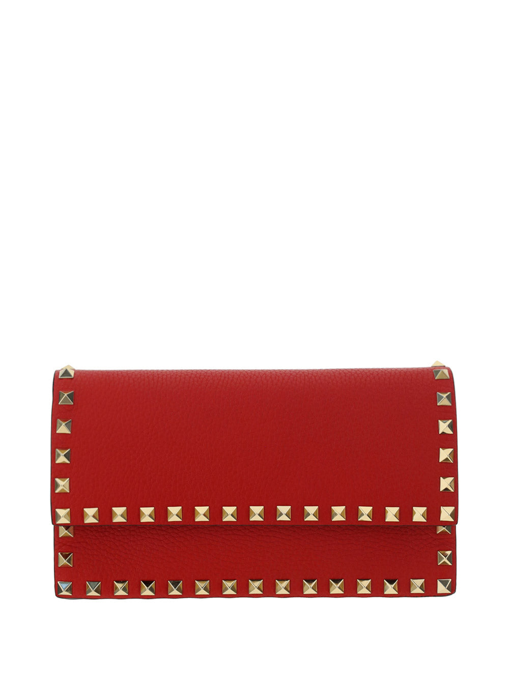 Rockstud Grainy Calfskin Chain Pouch - Red