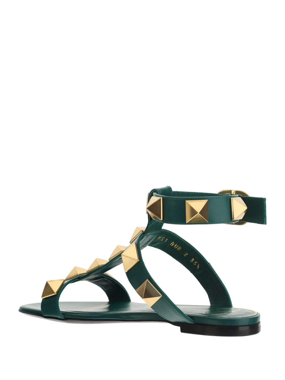 Roman Stud Flat Calfskin Sandal - Green