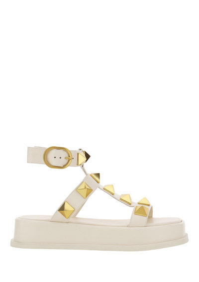 Roman Stud Calfskin Flatform Sandal 40MM - Ivory