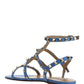 Rockstud Flat calfskin Sandal with Straps - Denim