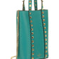 Rockstud Calfskin Leather Pouch With Chain - Marine Green