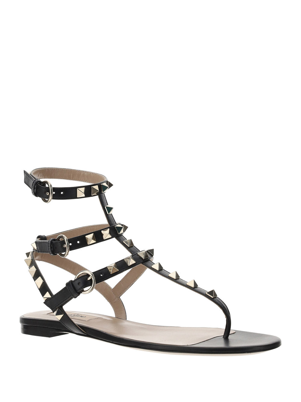 Rockstud Calfskin Flat Flip-Flop Sandal - Black