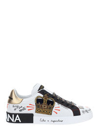 Portofino Sneakers In Printed Nappa Calfskin With Patch - White.