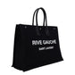 Rive Gauche Tote Bag In Linen & Leather - Black