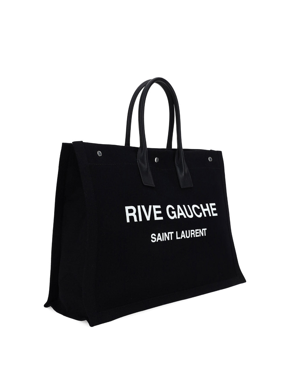 Rive Gauche Tote Bag In Linen & Leather - Black