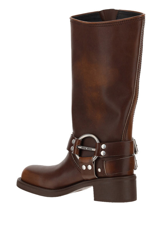 Buckled Knee-high Boots - Brown
