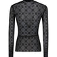 Moonogram-Flocked Mesh Top - Black