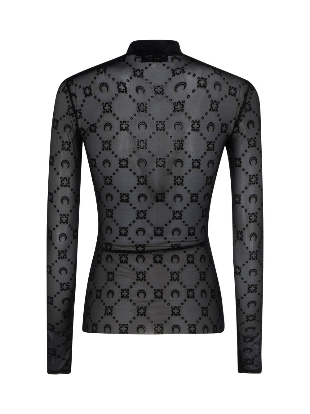 Moonogram-Flocked Mesh Top - Black