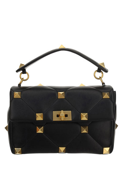 Large Roman Stud the Shoulder Bag in Nappa With Chain - Black