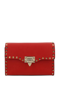Small Rockstud Grainy Calfskin Crossbody Bag - Red