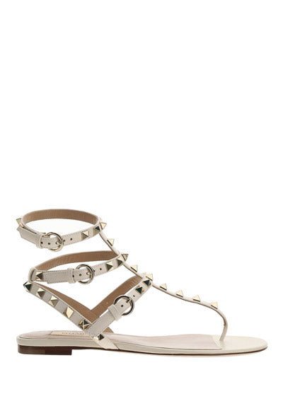 Rockstud Calfskin Flat Flip-Flop Sandal - Light Ivory