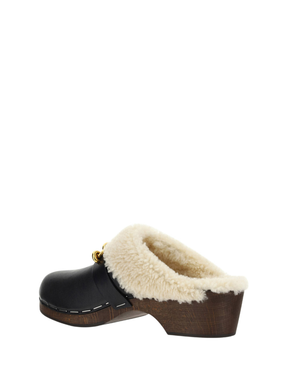 Le Maillon Clogs in Smooth Leather and Shearling - Noir