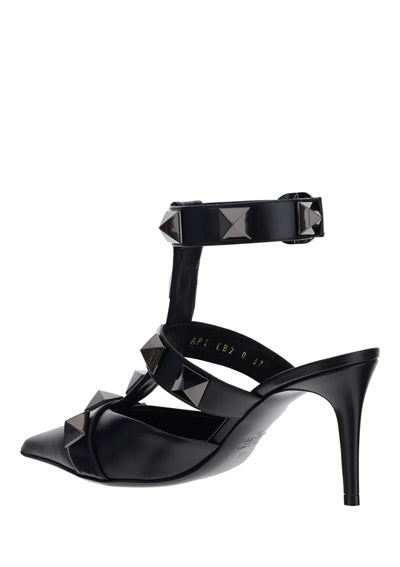 Roman Stud Patent Leather Sandals - Black