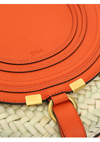 Small Marcie Cross-body Basket in Hand-Braided Raffia & Small Grain Calfskin - Rusted Orange