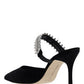 Lutara Velvet Crystal Embellished Mules - Black
