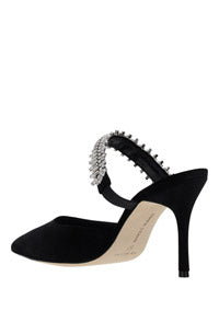 Lutara Velvet Crystal Embellished Mules - Black
