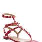 Rockstud Sandal in Calfskin Leather - Red