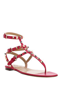 Rockstud Sandal in Calfskin Leather - Red
