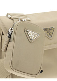 Re-Nylon and Saffiano Leather Shoulder Bag - Beige