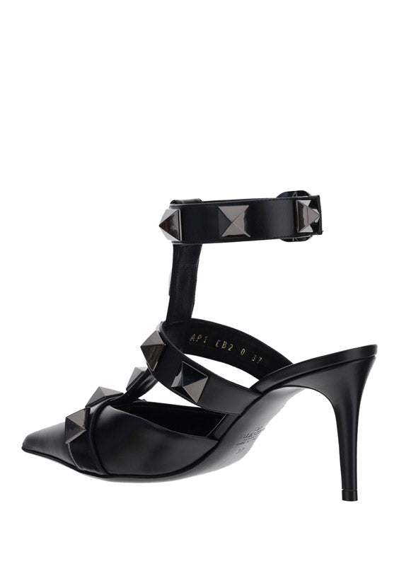 Roman Stud Patent Leather Sandals - Black