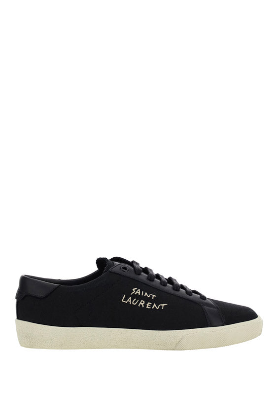 Court Classic SL/06 Embroidered Sneakers In Canvas And Smooth Leather - Black