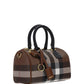 Check and Leather Mini Bowling Bag - Dark Birch Brown