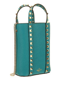 Rockstud Leather Bucket Bag - Turquoise