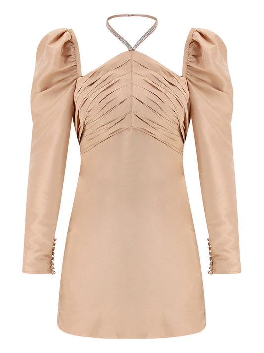 Taffeta Mini Dress -Taupe