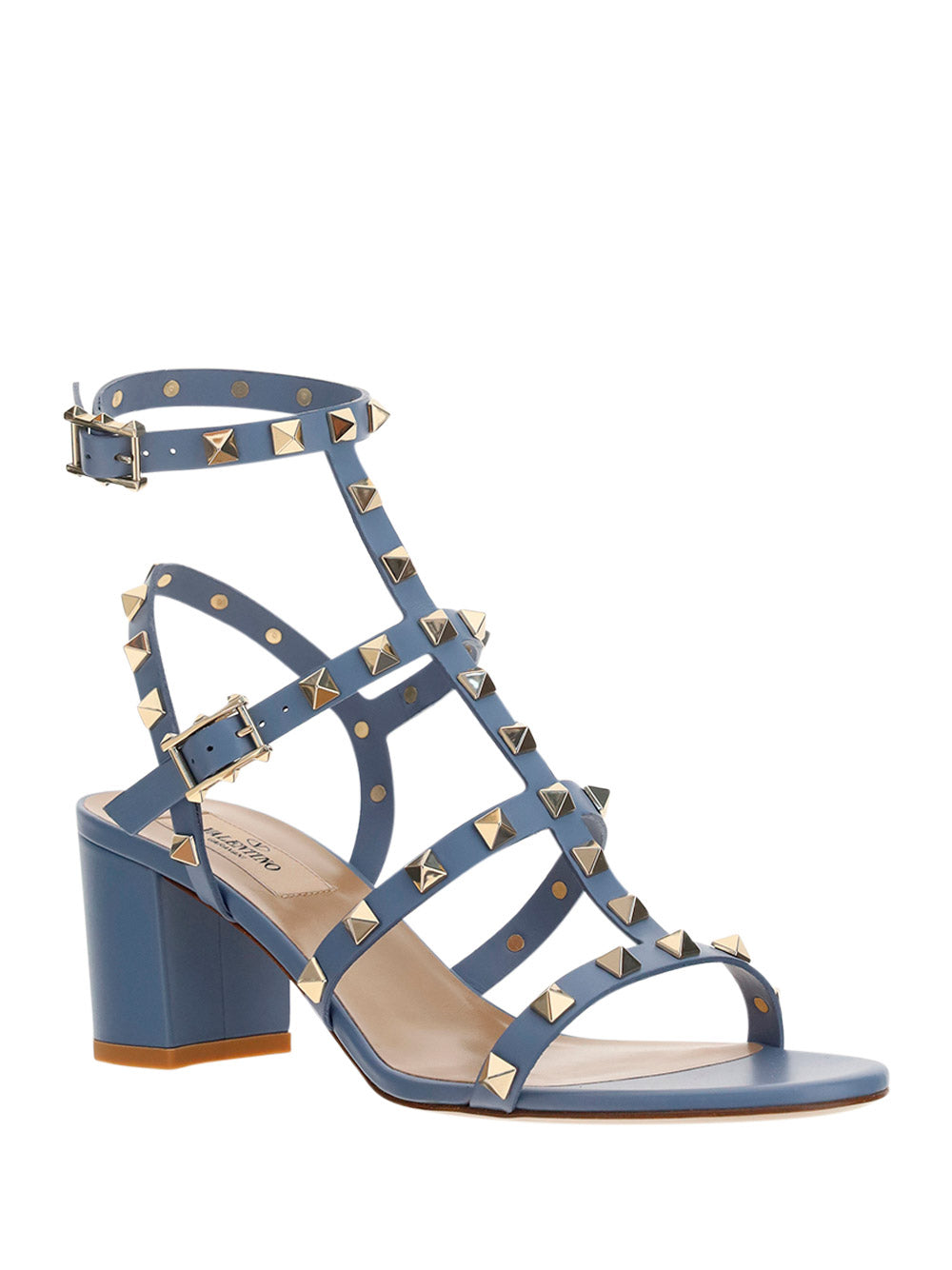 Rockstud Calfskin Ankle Strap Sandal 60 MM - Azure