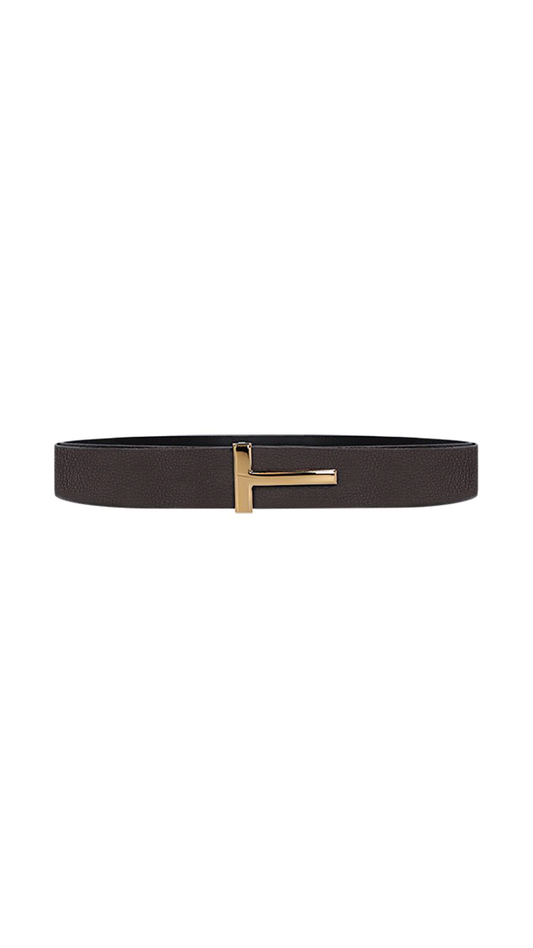 Reversible Soft Grain Leather T Icon Belt - Brown / Black