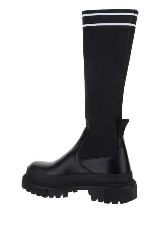 Calfskin and Stretch Mesh Boots - Black