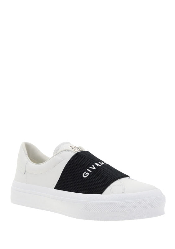 Sneakers In Leather With Givenchy Webbing - Black / White