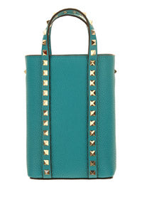Rockstud Leather Bucket Bag - Turquoise