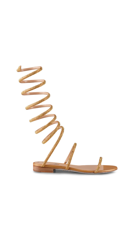 Supercleo Crystal Spiral Flat Sandals - Gold